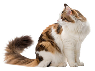 Beautiful Turkish Van cat with striking coat sits gracefully, showcasing its unique colors and elegant posture