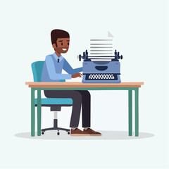 Fototapeta premium Retro Writer: A Man at a Typewriter