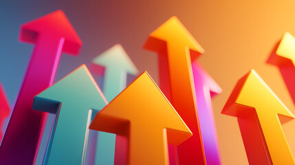 An abstract image featuring vibrant, multi-colored upward arrows against a gradient background, symbolizing growth and progress.