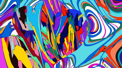 Close up of swirling vibrant colors creating an abstract fluid, and psychedelic pattern design effect