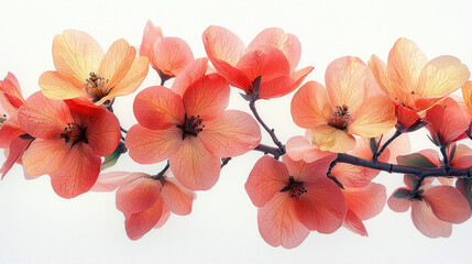 A transparent PNG of a vibrant bush, its blossoms painted in hues of pink and yellow against a pristine white backdrop, offering a delicate and ethereal aesthetic 