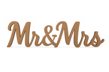 Wooden mr and mrs sign celebrating wedding on transparent background