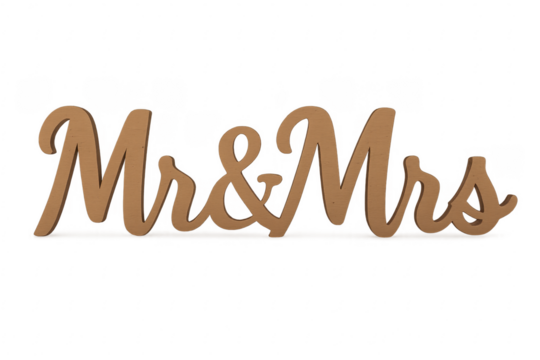 Wooden mr and mrs sign celebrating wedding on transparent background