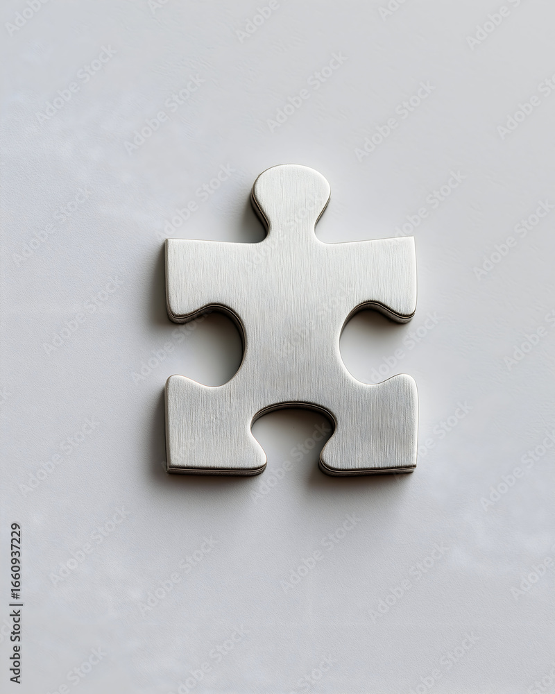 Poster a shiny silver puzzle piece on a light background, symbolizing problem-solving and connection.