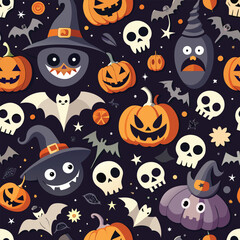 Fototapeta premium A spooky and seamless repeating halloween pattern with classic spooky elements and vibrant colors
