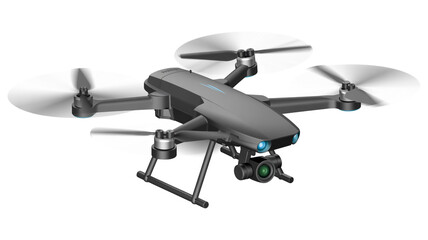 Modern drone with advanced camera system for aerial photography and videography isolated on white background perfect for surveillance and exploration