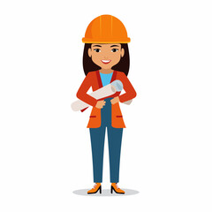 Female Engineer with Blueprint - Confident and Empowered