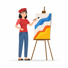 Woman Painting Abstract Art on Canvas