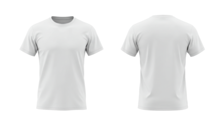 Plain white t shirt displayed from front and back isolated on white background