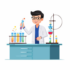 Scientist in Lab: Chemical Experiment Illustration