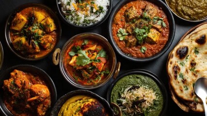 Delectable Dishes: An array of enticing dishes, showcasing the rich and vibrant flavors of Indian cuisine. A culinary feast perfect for evoking hunger and anticipation. 