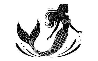 Elegant Mermaid Silhouette with Flowing Hair and Water Splash Design