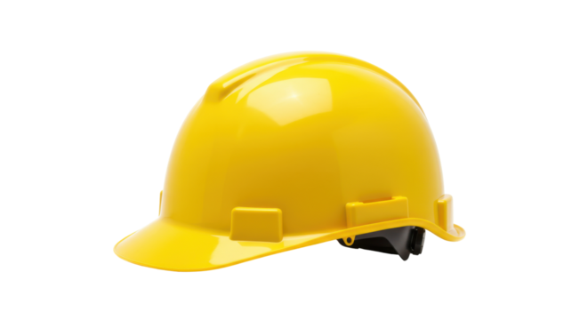 Bright yellow hard hat isolated on white background ideal for safety themes