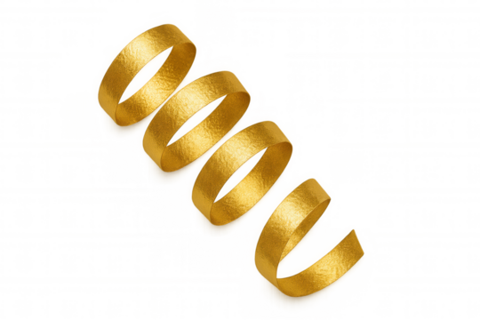 Metallic gold ribbon curling into decorative spiral, symbolizing festive elegance against translucent backdrop for graphic projects