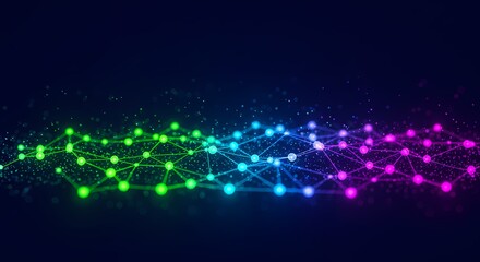 Naklejka premium Vibrant Digital Network Visualization with Glowing Nodes and Interconnected Lines