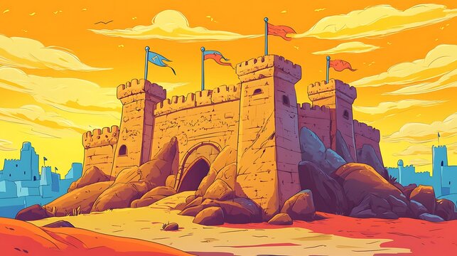 Colorful illustration of a medieval castle