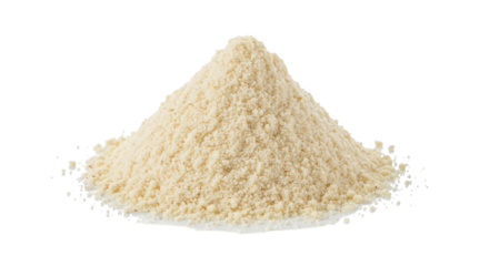 Close up view of fine pile of flour isolated on white background ideal for baking