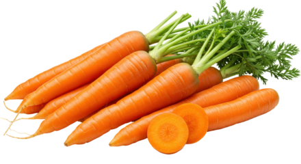 Freshly harvested carrots isolated on white background with vibrant orange color cut and displayed on a clean surface