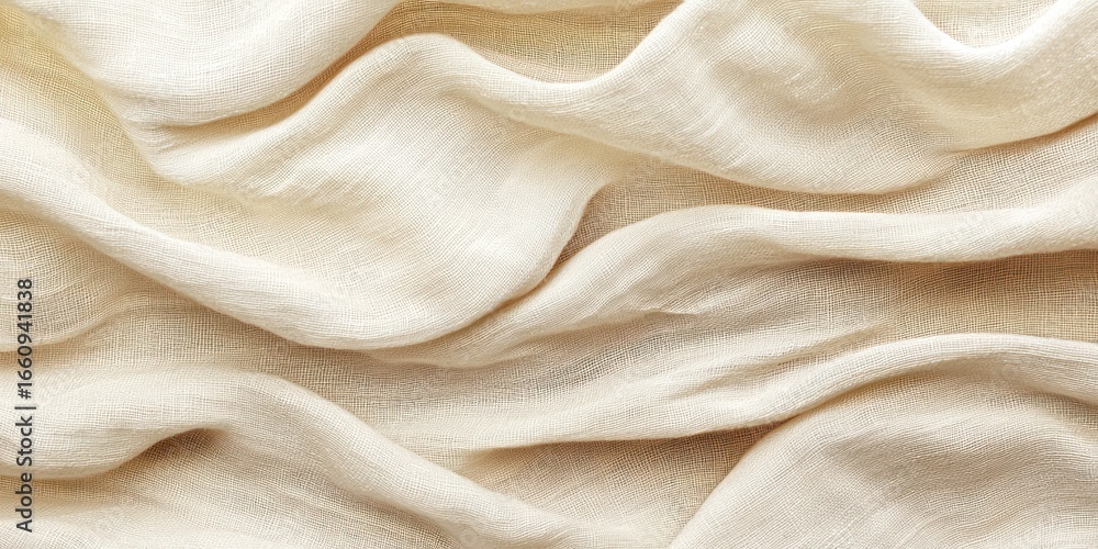 Aufkleber a close-up shot of a creamy, off-white fabric, draped and folded to create a dynamic, undulating wav