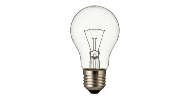 Close up of a classic light bulb showcasing its intricate filament design isolated on white background
