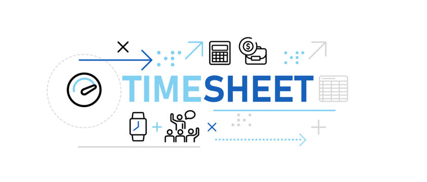 Timesheet timesheet banner illustration for tracking working hours concepts of hourly billing project management and time tracking
