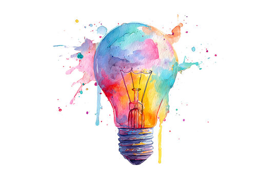 Colorful watercolor illustration of a light bulb with vibrant splashes, symbolizing creativity (1)