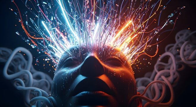  Face with Head Exploding into Wires &mdash; Stress and Anxiety Metaphor
