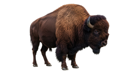 Majestic bison isolated on white background standing proudly showcasing powerful body and thick fur