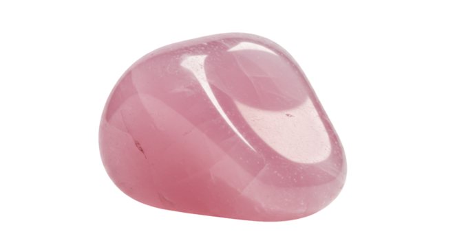 Smooth polished pink gemstone isolated on white background showcasing natural color and shine
