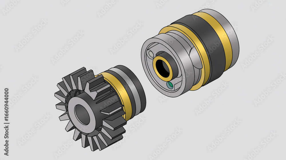 Poster gear coupling module with intricate mechanical engineering isolated on white background, showcasing 