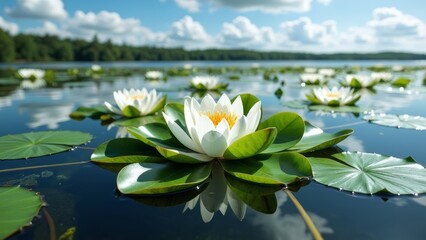 The natural landscape of white water lilies