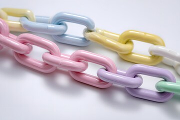 Fototapeta premium Colorful pastel chain links arranged in a creative pattern on a clean white background