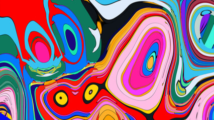 Close up of swirling vibrant colors creating an abstract fluid, and psychedelic pattern design effect