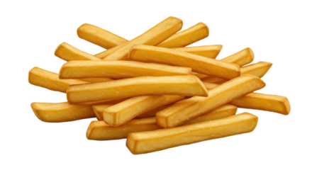 A heap of golden crispy French fries piled high isolated on white background ideal for food related content