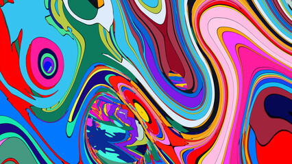 Close up of swirling vibrant colors creating an abstract fluid, and psychedelic pattern design effect