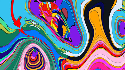 Close up of swirling vibrant colors creating an abstract fluid, and psychedelic pattern design effect