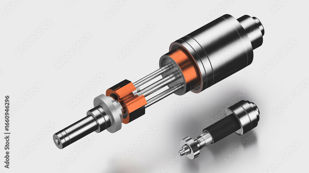 Aufkleber exploded view of electric motor components showing rotor, stator, and other parts isolated on white 