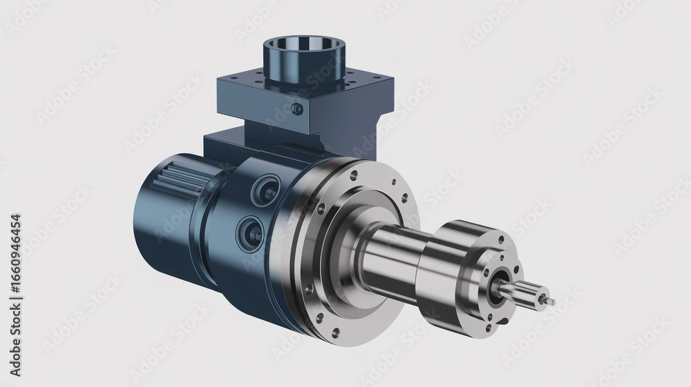 Poster industrial spindle motor for cnc machine tool isolated on white background, a precision mechanical c