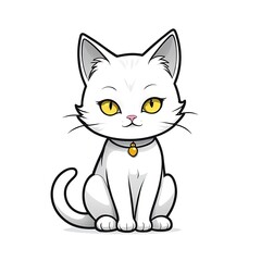 A simple black outline drawing of a white cartoon cat. 