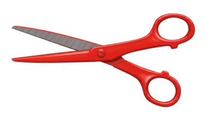 Bright red scissors for crafting and office work carefully isolated on clean white background