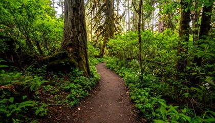 Fototapeta premium Forest Trail Path, Lush Green Canopy (1)