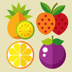 Vibrant flat design collection of tropical fruits and berries