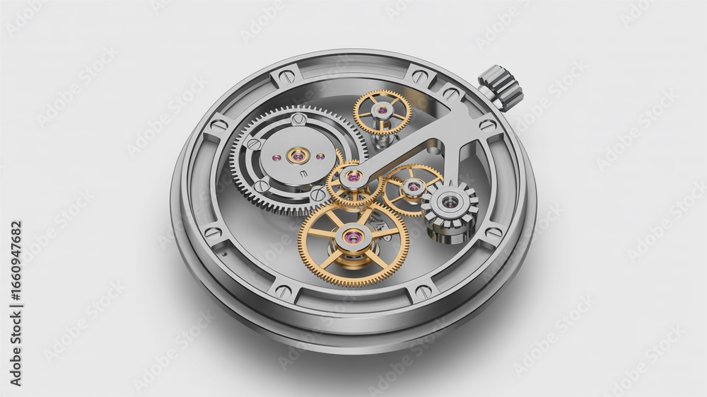 Aufkleber intricate watch mechanism isolated on white background, revealing the precision engineering and comp