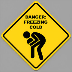 Danger freezing cold warning sign with person huddled