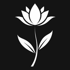 Elegant white lotus flower silhouette on black background