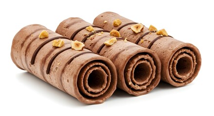 Chocolate Hazelnut Wafer Rolls on White Background | Sweet Dessert Confectionery for Bakery, Recipes and Food Blog Marketing