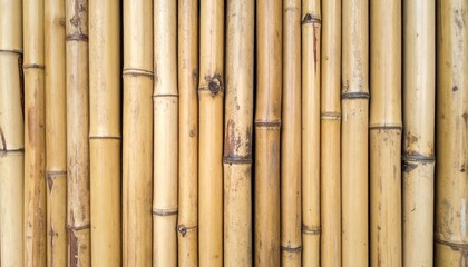 Fototapeta premium Close-up of bamboo stalks showing detailed texture, natural color variations, and vertical arrangement, highlighting eco-friendly natural building material design