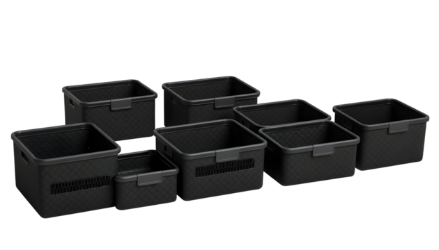 Collection of Black Storage Bins for Organization