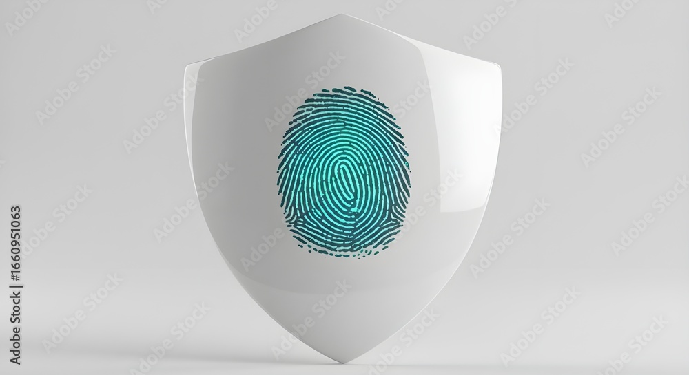 Poster fingerprint on shield for cybersecurity and data protection | digital identification and biometric s