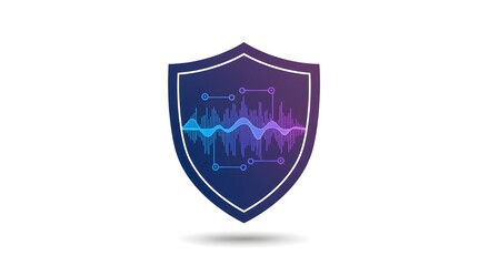 Security Shield with Sound Waves Graphic | Cybersecurity Protection for Audio Files and Digital Security Solutions